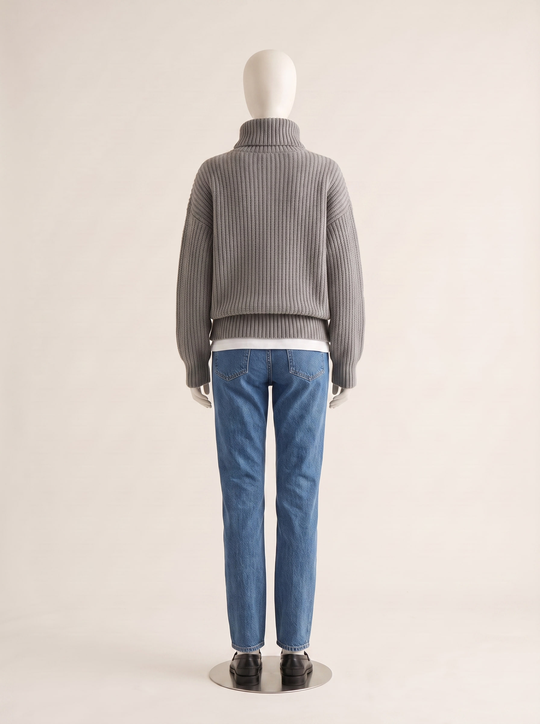 Hearth, back view of a custom lambswool sweater by Kroja