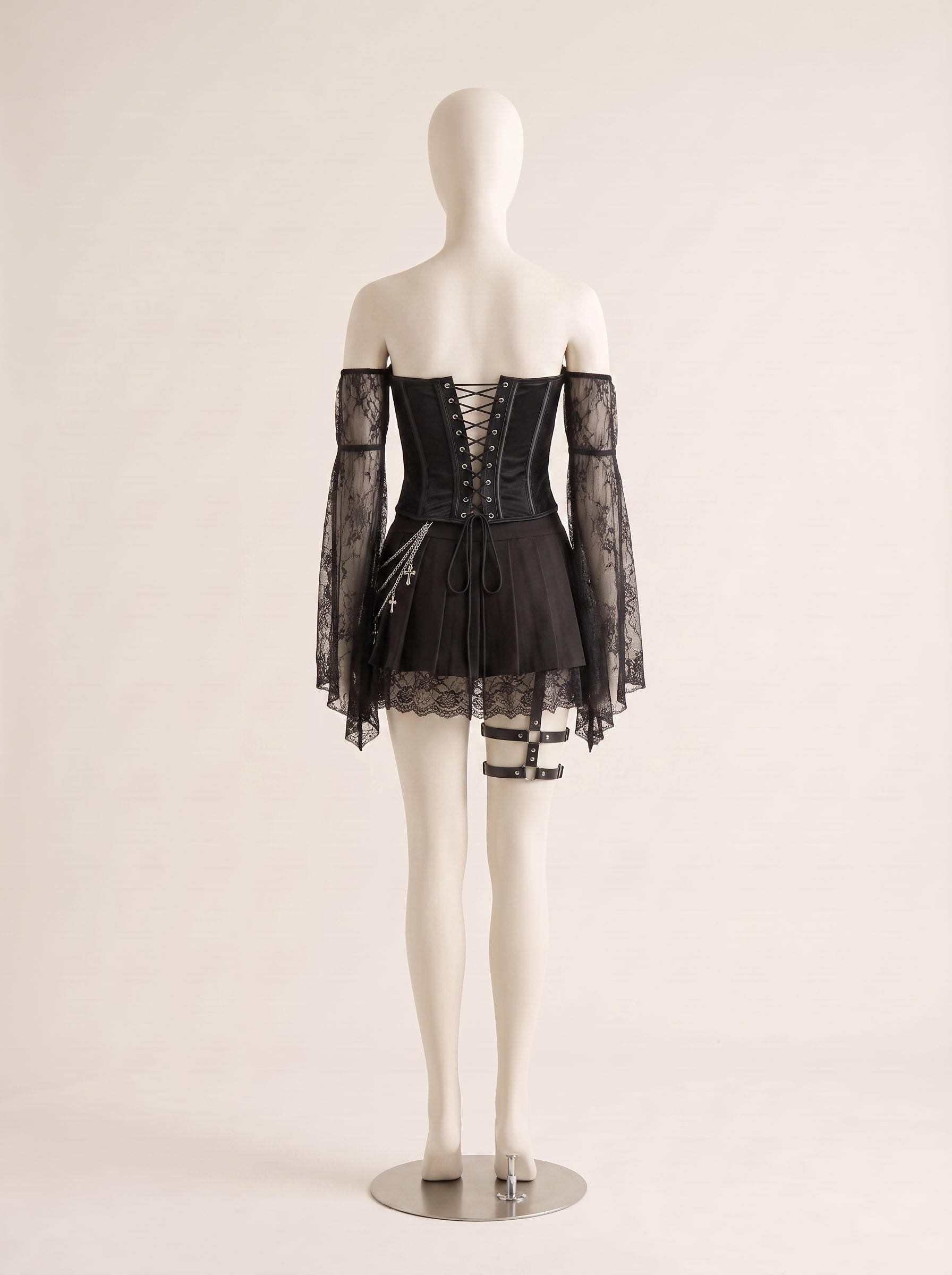 Reliquary, back view of a custom cotton twill & lace corset by Kroja