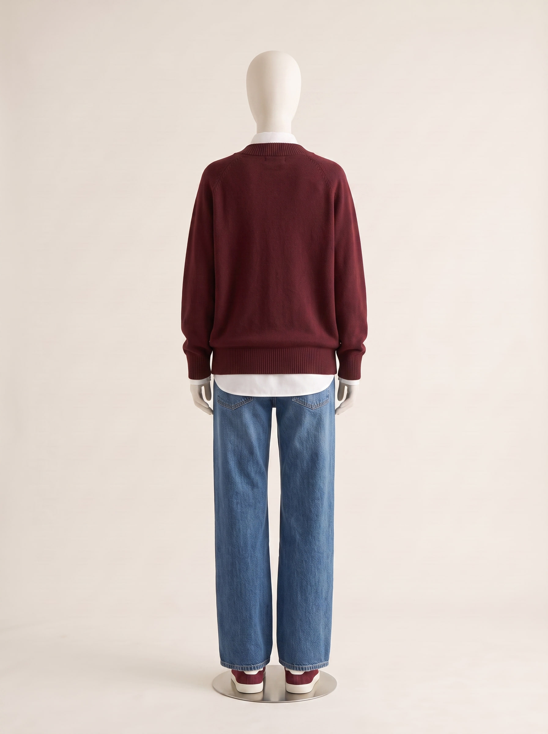Scriptorium, back view of a custom merino sweater by Kroja