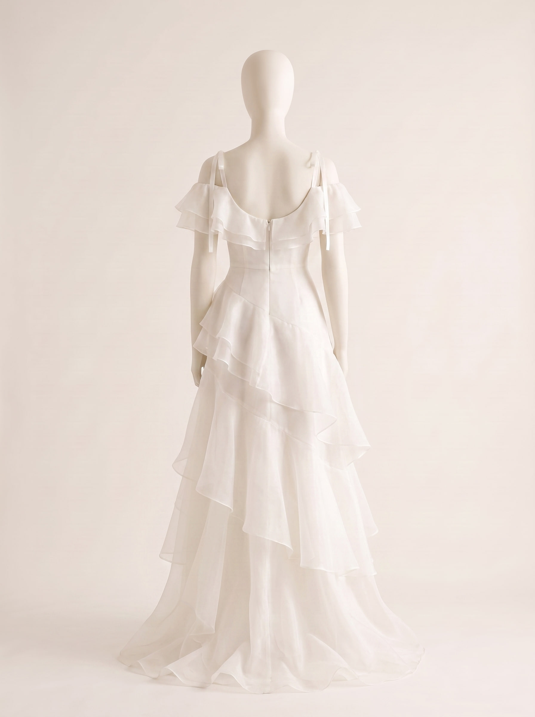 Vespers, back view of a custom silk organza dress by Kroja